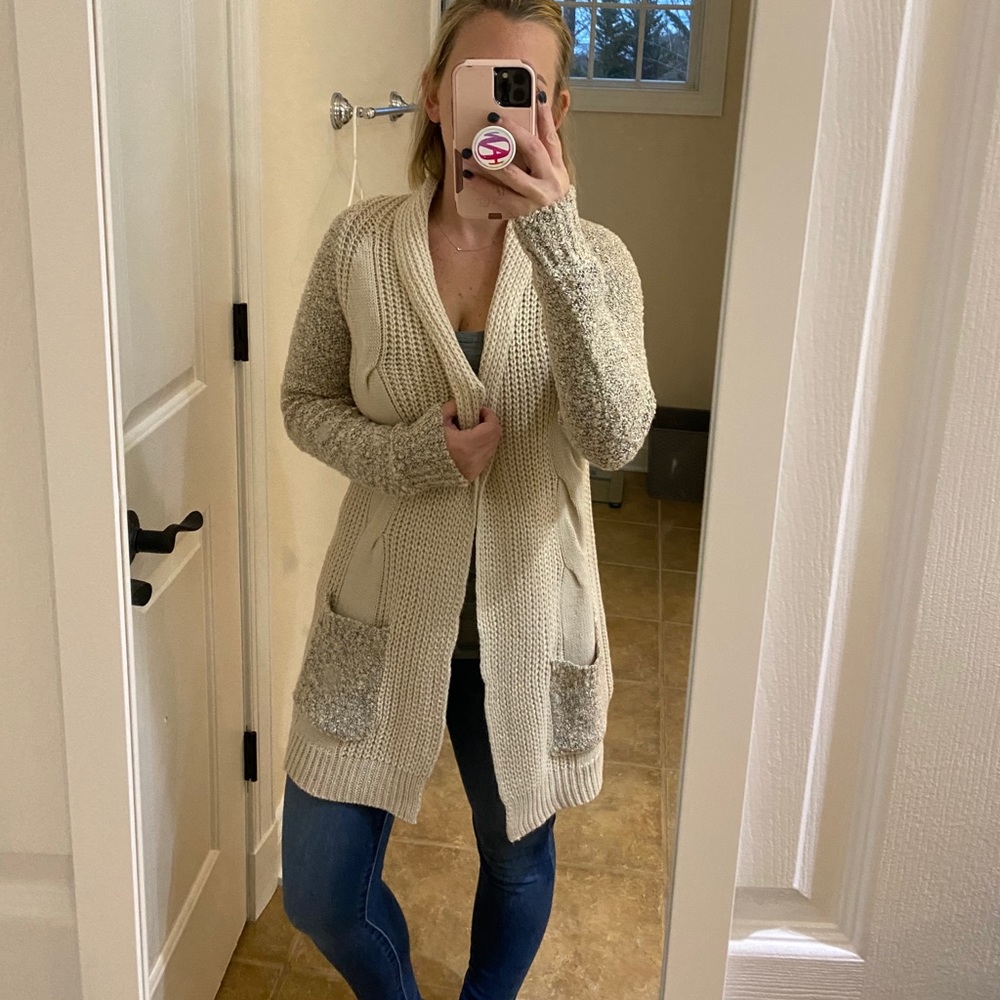 Cozy Tunic Length Knit Sweater Cardigan